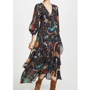 FARM Rio Black Borogodo Wrap Dress